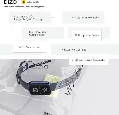 DIZO Watch D 1.8 inch Big Dynamic display (by realme techlife) – Black