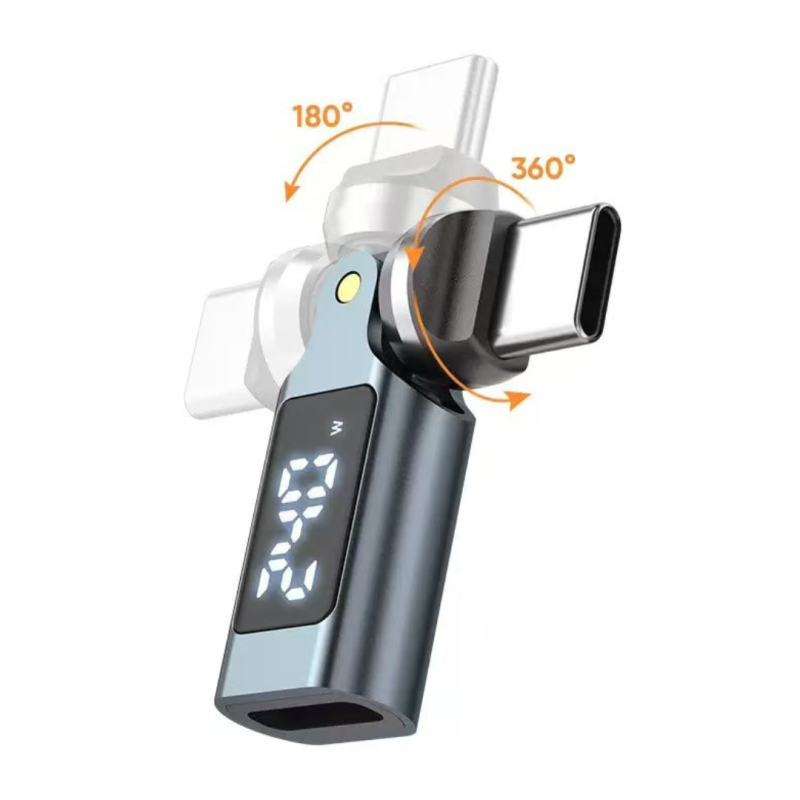 USB C PD 240W Display LED Adapter with 360+180 Degree rotation for Phones, Tablets & Laptops
