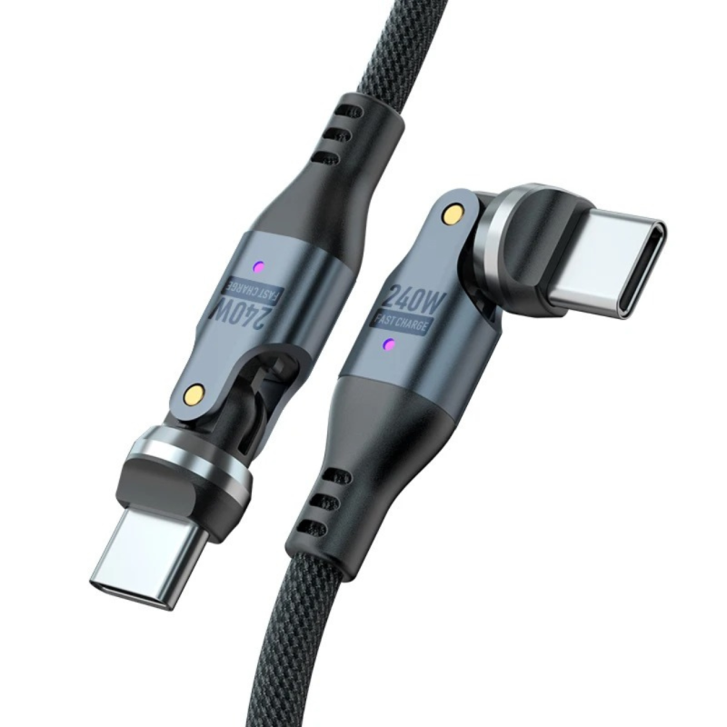 Dual Rotation USB C to Type C Braided 240w Fast Charging Cable with 540 degree rotation 1.8m