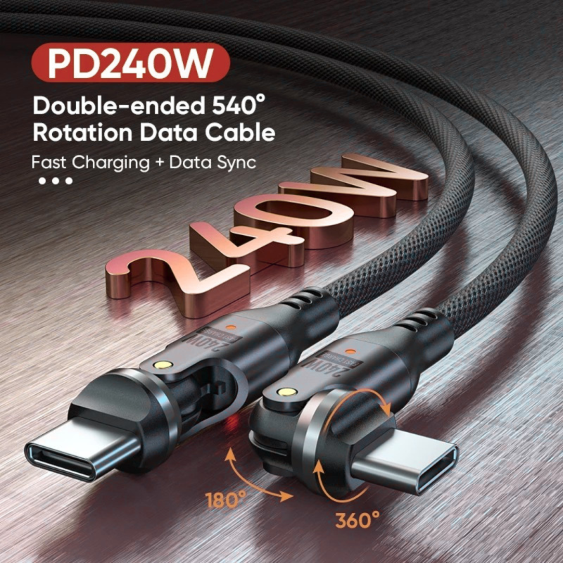 Dual Rotation USB C to Type C Braided 240w Fast Charging Cable with 540 degree rotation 1.8m