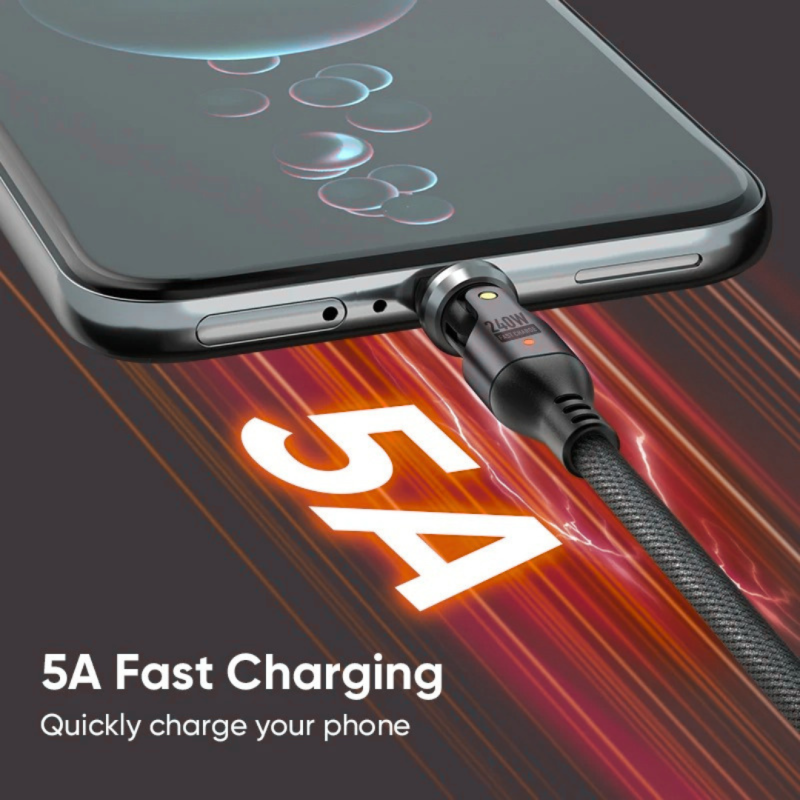 Dual Rotation USB C to Type C Braided 240w Fast Charging Cable with 540 degree rotation 1.8m