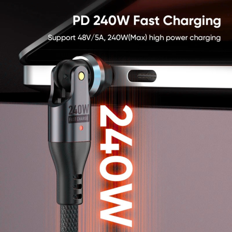 Dual Rotation USB C to Type C Braided 240w Fast Charging Cable with 540 degree rotation 1.8m