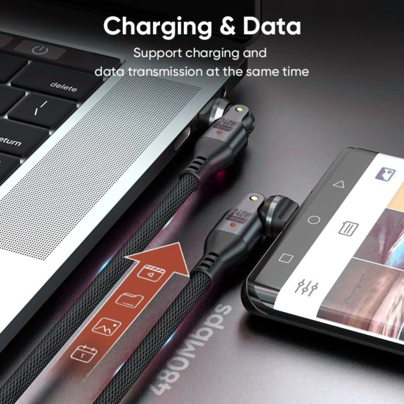 Dual Rotation USB C to Type C Braided 240w Fast Charging Cable with 540 degree rotation 1.8m