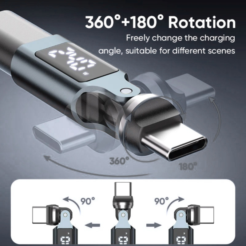USB C PD 240W Display LED Adapter with 360+180 Degree rotation for Phones, Tablets & Laptops
