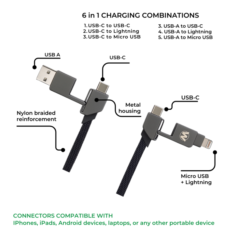 Master v2 100W Zinc 6in1 Cable by W (2m / 6.6ft Length)